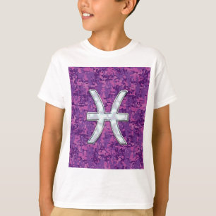 Camiseta Peixes Símbolo Zodíaco no Camo Digital Rosa da F