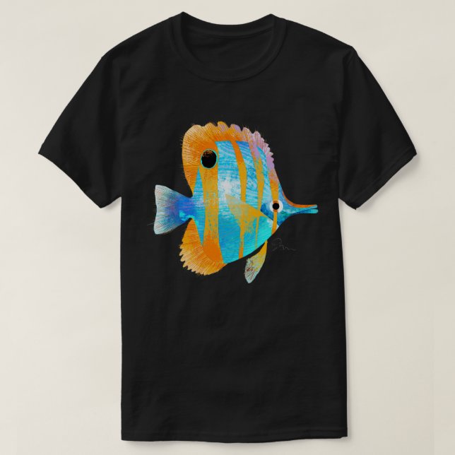 Camiseta Peixes Tropicais Azuis e Laranja (Frente do Design)