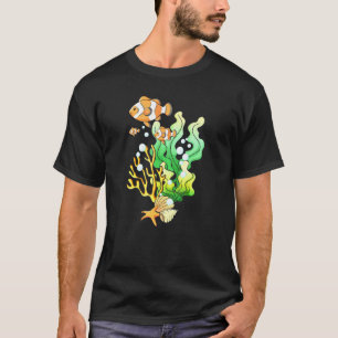 Camiseta Peixes Tropicais Coloridos Desenhados à Mão Em Um