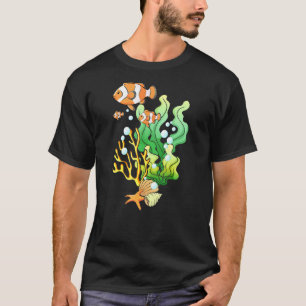 Camiseta Peixes Tropicais Coloridos Desenhados à Mão Em Um 