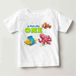 Camiseta Peixes Tropicais Coloridos Primeiro Aniversário In