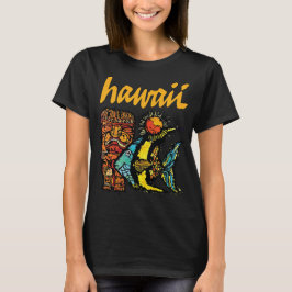 Camiseta Peixes Tropicais do Havaí Amarelo Viagem Retro