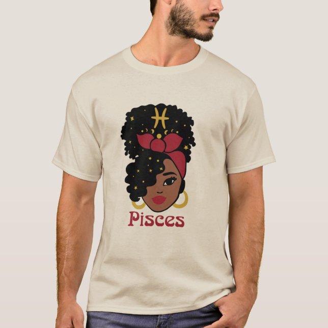 Camiseta Peixes Zodiac da Mulher Negra (Frente)