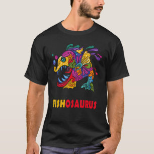 Camiseta Peixesauro Colorido Monstro Peixe Dino Arte Homens