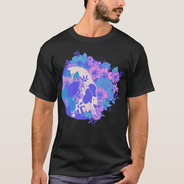 Camiseta Peles E Flores Rosa E Roxos - Gótica Floral (Frente)