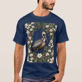 Camiseta Pelican Bird Surrounded By Magnolia Flowers