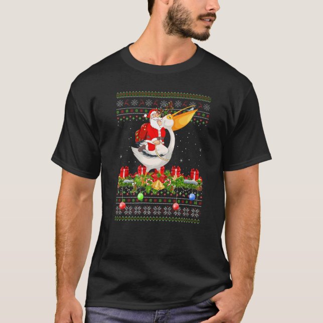 Camiseta Pelican Bird  Ugly Santa Riding Pelican Christmas (Frente)
