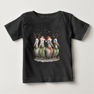 Camiseta Pelicano de Natal Fofo com Chapéu de Papai Noel