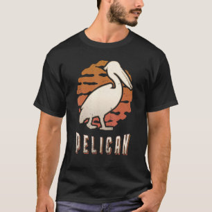 Camiseta Pelicano Vintage Retro Clássico Animal Pôr do Sol