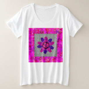 Camiseta Películas de flores em preto-e-branco, rosa e rox