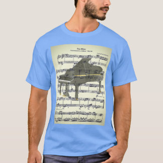 Camiseta Pelo Elise Beethoven Piano Sheet Música Vintage