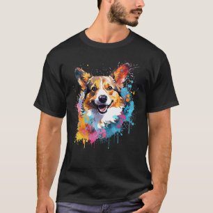 Camiseta Pembroke Welsh Corgi Cachorro Arte Colorida Espalh