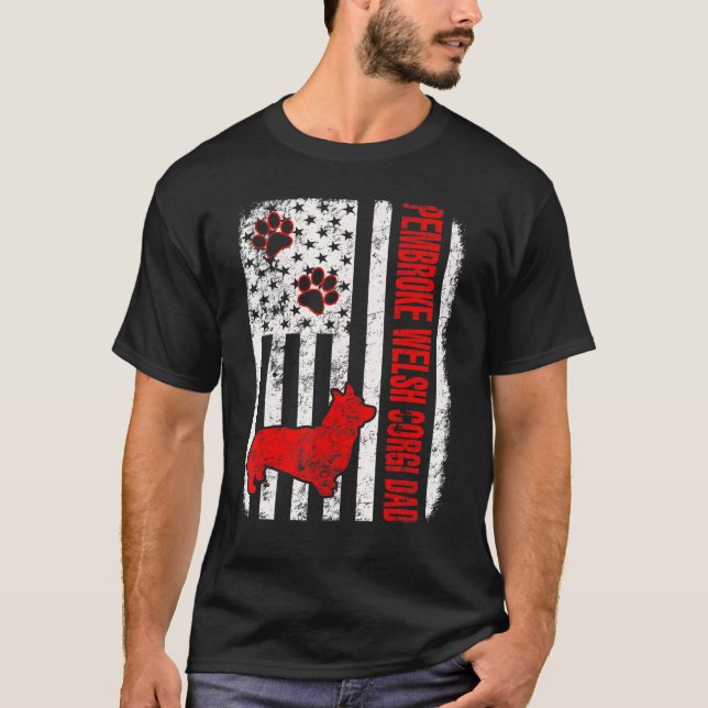 Camiseta Pembroke Welsh Corgi Pai American Flag (Frente)
