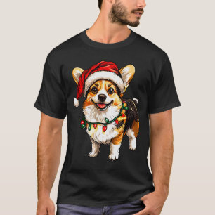Camiseta Pembroke Welsh Corgi Papai Noel Luzes Árvore de Na