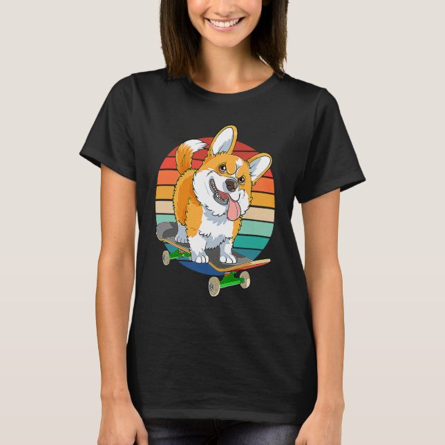 Camiseta Pembroke Welsh Corgi Skateboarding Dog  Skateboard (Frente)
