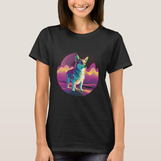 Camiseta Pembroke Welsh Corgi Synthwave 80s Retrowave Aesth (Frente)