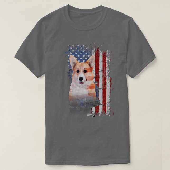 Camiseta Pembrooke Welsh Corgi Dog Com Bandeira Americana10 (Frente do Design)