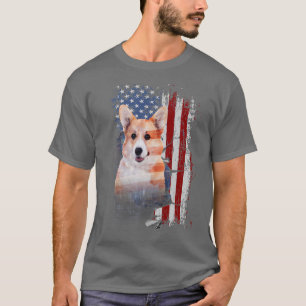 Camiseta Pembrooke Welsh Corgi Dog Com Bandeira Americana10