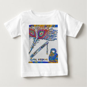 Camiseta Pena do pavão e flauta - lebre Krishna