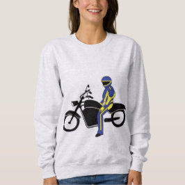 Camiseta Penas Azuis e Amarelas numa Corrida de Motocicleta