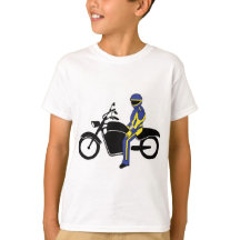 Penas Azuis e Amarelas numa Corrida de Motocicleta