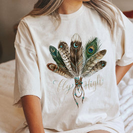 Camiseta Penas Boho Voam Alto Arte Lunar Celestial