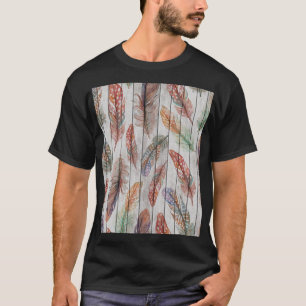 Camiseta Penas Coloridas, Design Sem Costura De Aquarelas.