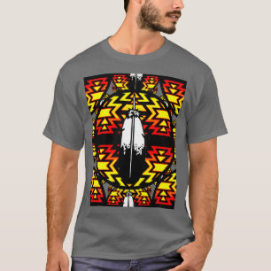 Camiseta Penas de Coloração Nativa Americana Redonda a Pret