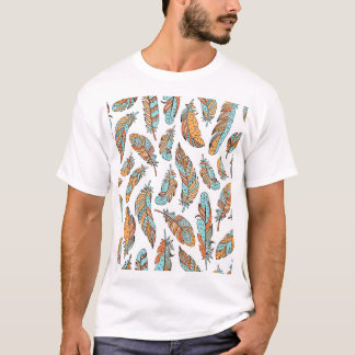 Camiseta Penas Decorativas: Arte Vintage Desenhada À Mão