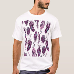 Camiseta Penas Púrpuras: Vintage Ornamental Sem Costura.