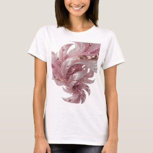 Camiseta Penas Rosa Prateadas Artísticas E Impressão Brilha