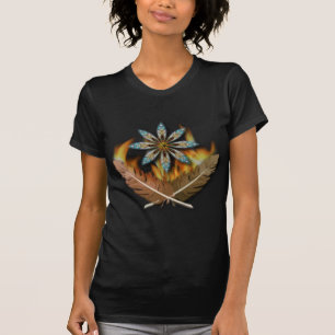 Camiseta penas vermelhas nativas de gavião e chamas digital
