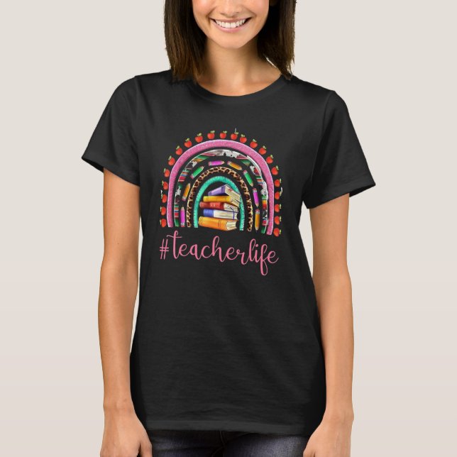 Camiseta Pencil Ruler Book Rainbow Professor Life Teach Lov (Frente)