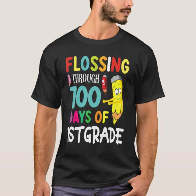 Camiseta Pencil Student Senior Flossing Through 100 Days Of (Frente)
