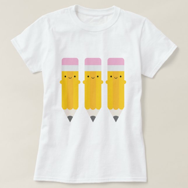 Camiseta Pencils Felizes Kawaii (Frente do Design)