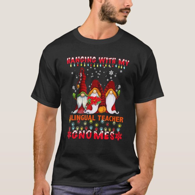 Camiseta Pendurado Com Meus Gnomos Feios de Natal Bilíngues (Frente)