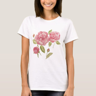 Camiseta Peneira de desenho de mão de rosas rosa