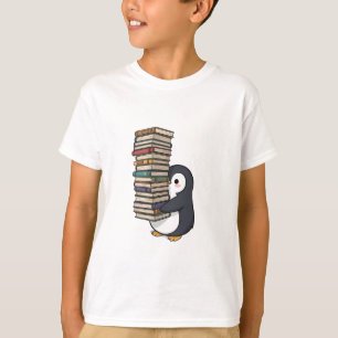 Camiseta Pengim Estudioso Pequeno Carregando Livros Criança