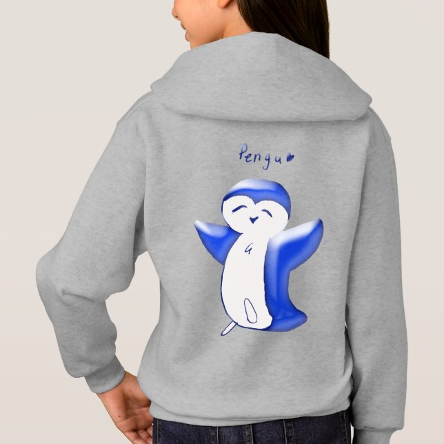 Camiseta Pengu Happy Penguin Fun Club (Blue-G) Kids Hoodie (Verso)