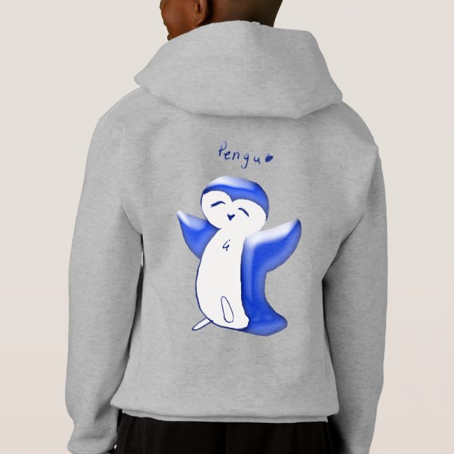 Camiseta Pengu Happy Penguin Fun Club (Blue-G) Kids Hoodie (Verso)