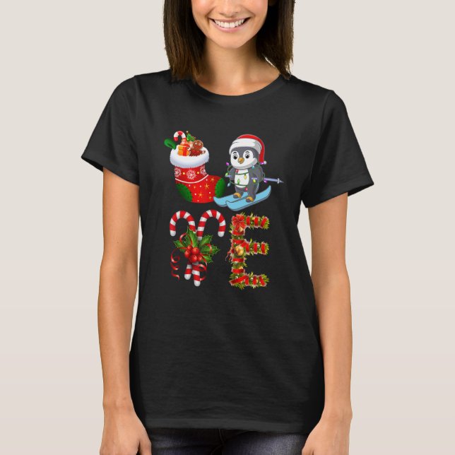 Camiseta Penguin Christmas Lights Led  Santa Hat Christmas (Frente)