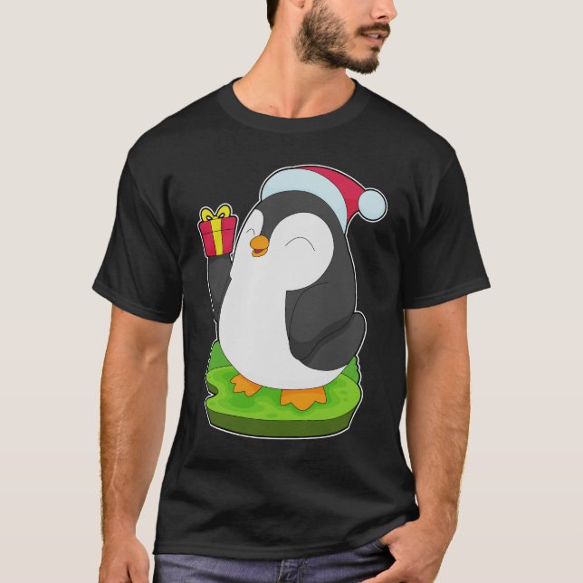 Camiseta Penguin Christmas Santa hat (Frente)