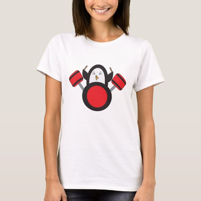 Camiseta Penguin Drummer Music Cute (Frente)
