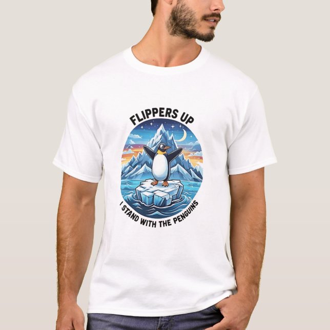 Camiseta Penguin Engraçado Resiste Protesto Contra Tarrifs (Frente)