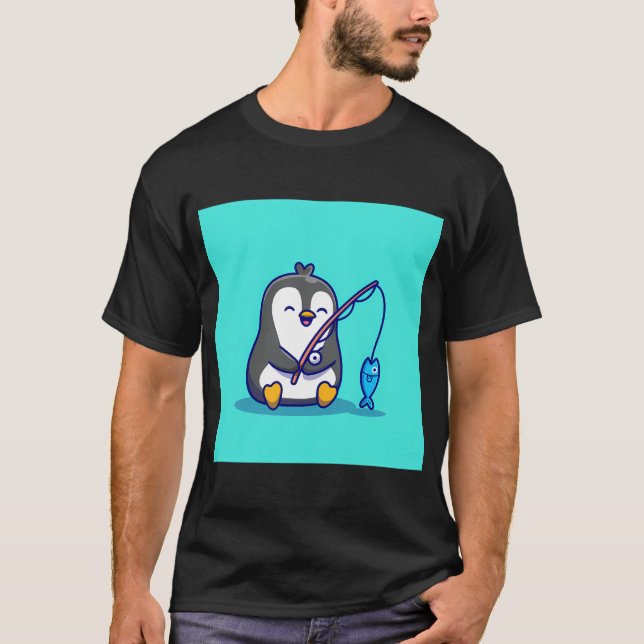 Camiseta Penguin Fisher Vara de pescar Peixe (Frente)