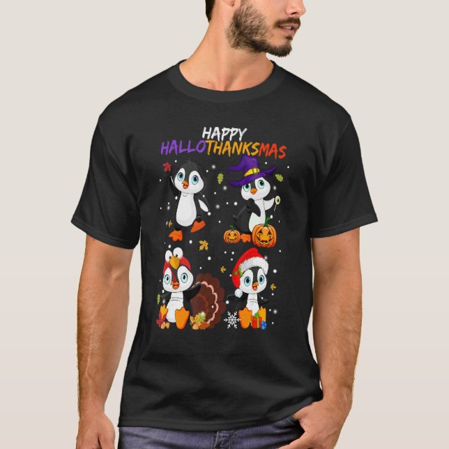 Camiseta Penguin Happy Hallothanksmas Halloween (Frente)