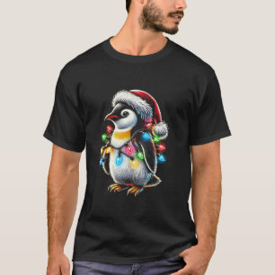 Camiseta Penguin Santa Hat Natal Luz Pajama Engraçado Xm