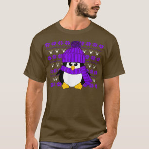 Camiseta Penguin with Purple Hat and Scarf Ugly Christmas S