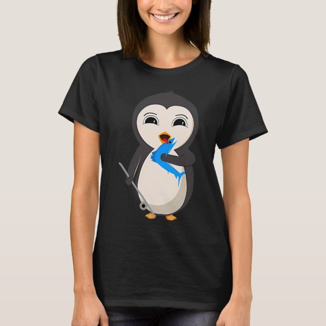 Camiseta Penguina - pesca com vara (Frente)
