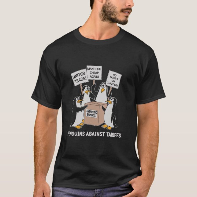 Camiseta Penguins Engraçados Protestam Contra Tarifas (Frente)